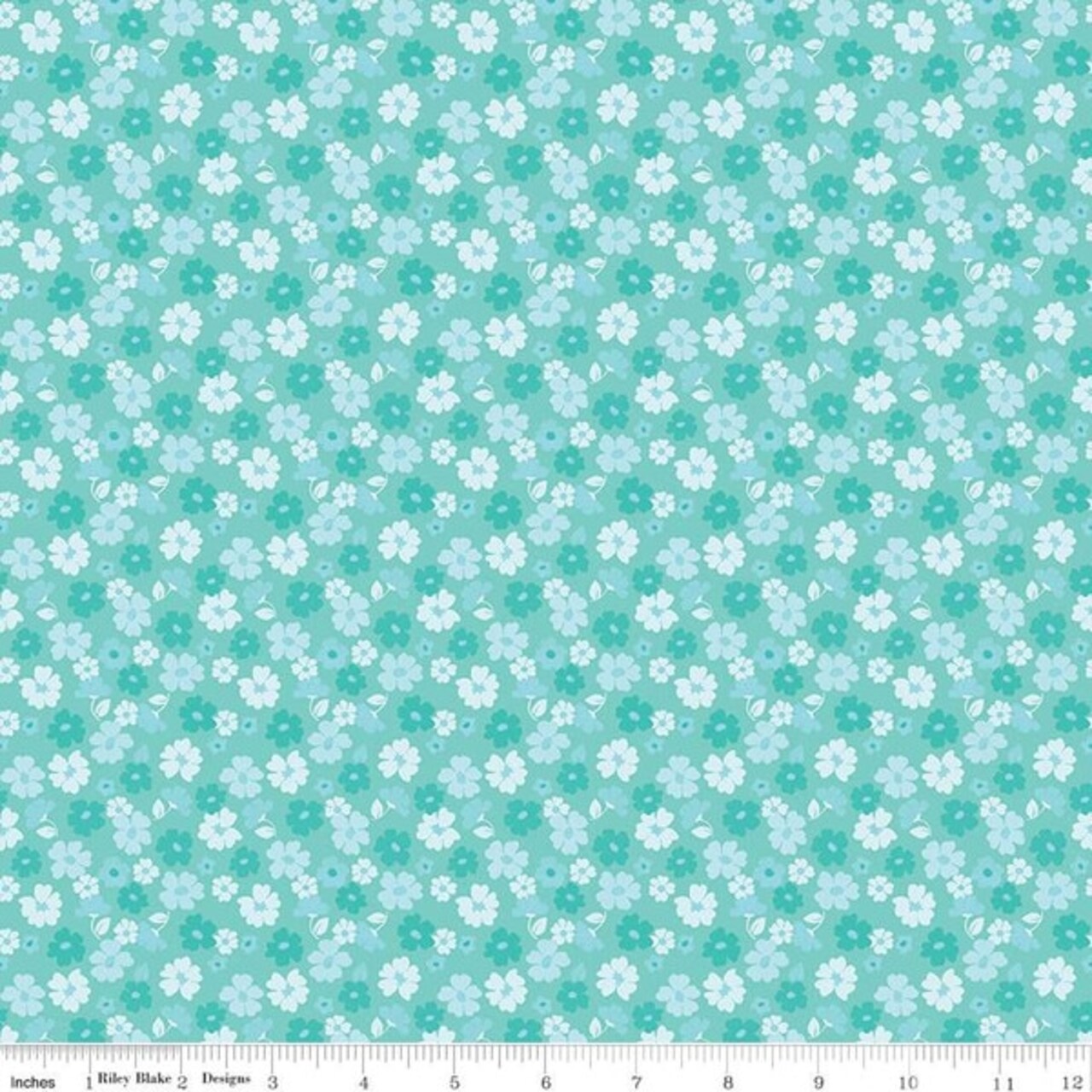 Tossed Flowers in Aqua (c16695-aqua) | Zinnias | Lila Tueller | Riley Blake